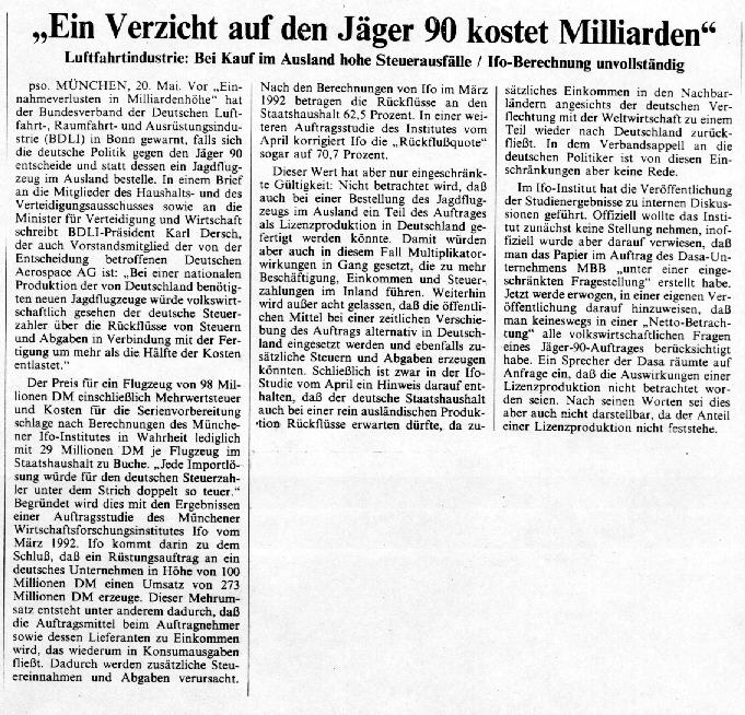 FAZ-Artikel über ein Ifo-Gutachten zum " Jäger 90 "